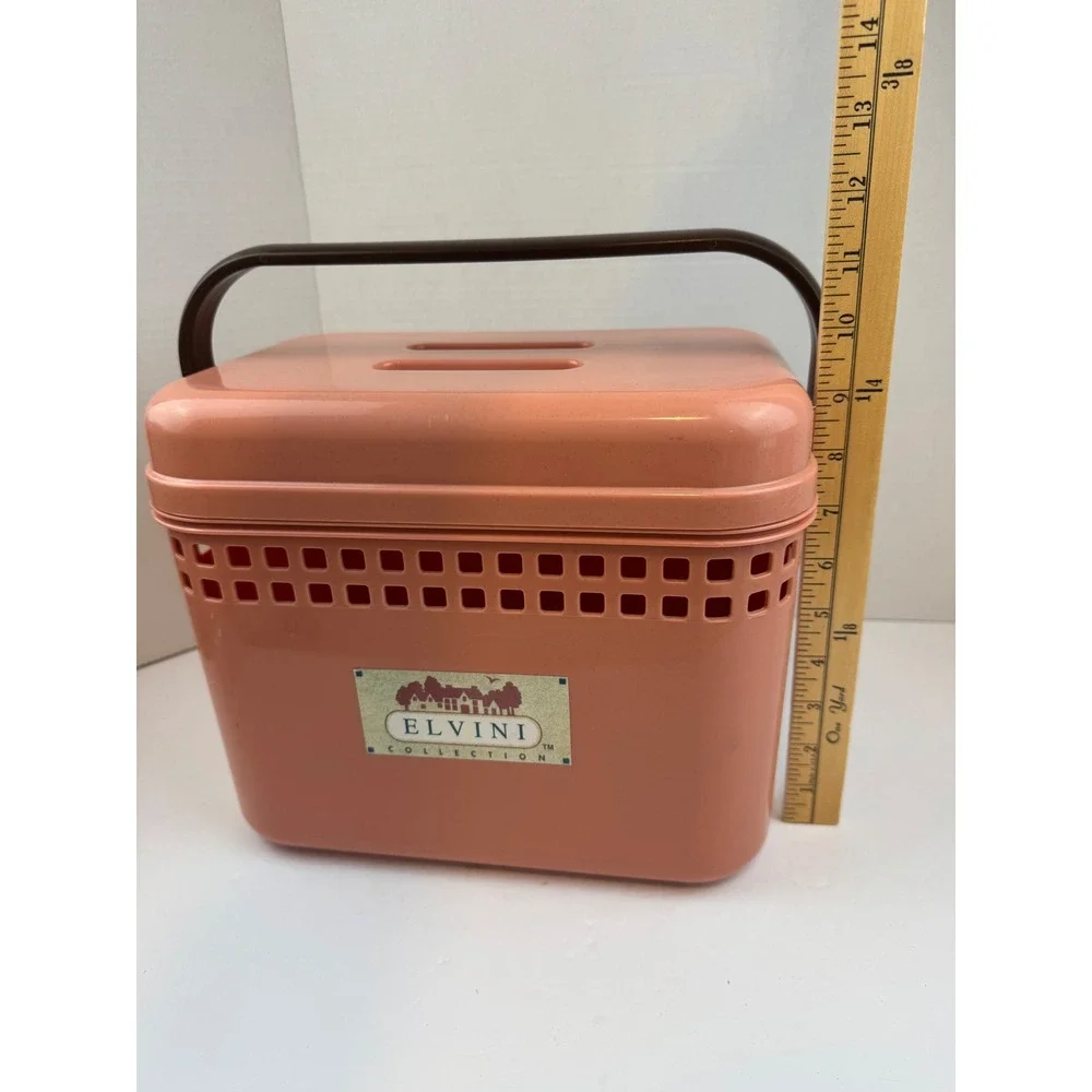 Vintage Elvini Collection Claris Pink Plastic Storage Basket Caddy with Handle